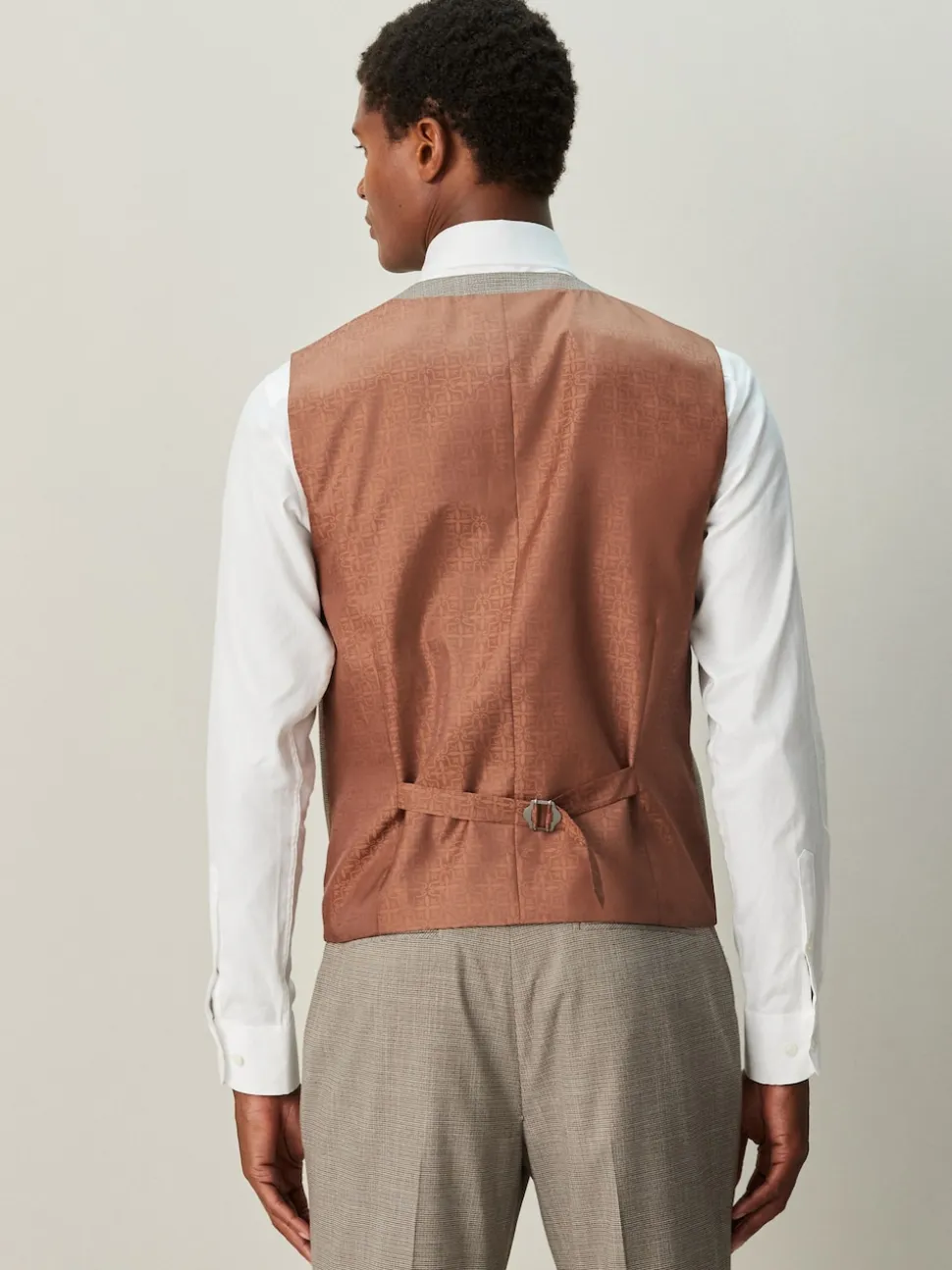 Neutral Contrast Fabric Detail Suit Waistcoat