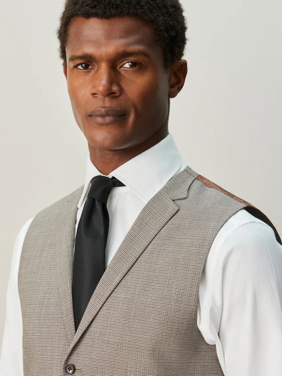 Neutral Contrast Fabric Detail Suit Waistcoat
