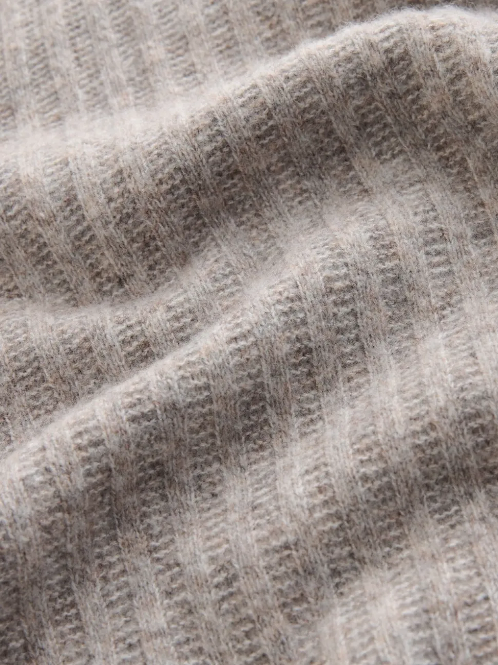 Neutral Cosy Rib Knit Long Sleeve Polo Shirt with Wool