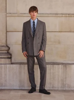 Neutral Double Breasted Merino Wool Blend Suit Jacket
