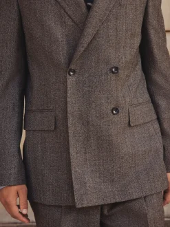 Neutral Double Breasted Merino Wool Blend Suit Jacket
