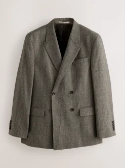Neutral Double Breasted Merino Wool Blend Suit Jacket