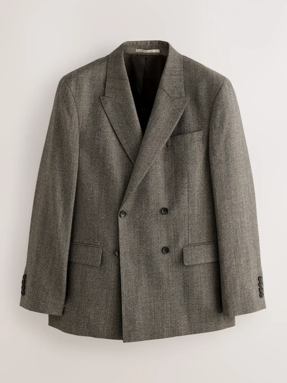 Neutral Double Breasted Merino Wool Blend Suit Jacket