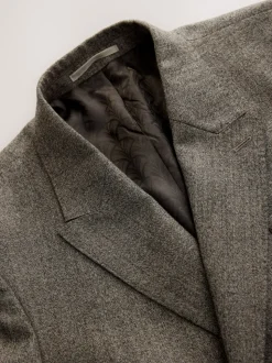 Neutral Double Breasted Merino Wool Blend Suit Jacket