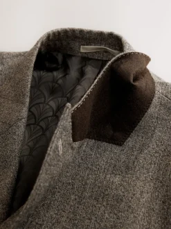 Neutral Double Breasted Merino Wool Blend Suit Jacket