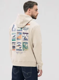 Neutral Ecru Overhead Hoodie Hokusai Graphic License