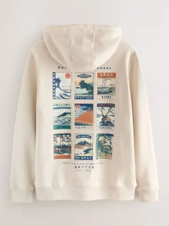 Neutral Ecru Overhead Hoodie Hokusai Graphic License