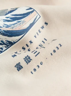 Neutral Ecru Overhead Hoodie Hokusai Graphic License