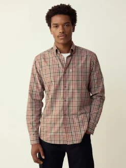 Neutral Gingham Regular Fit Easy Iron Button Down Oxford Shirt