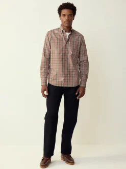 Neutral Gingham Regular Fit Easy Iron Button Down Oxford Shirt