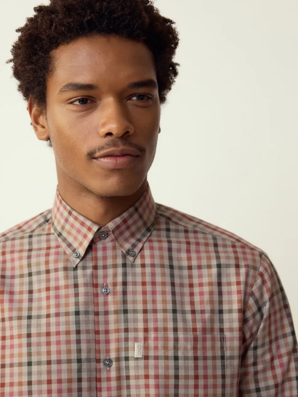 Neutral Gingham Regular Fit Easy Iron Button Down Oxford Shirt