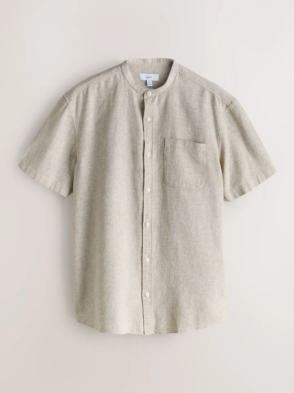 Neutral Grandad Collar Cotton Linen Blend Short Sleeve Shirt