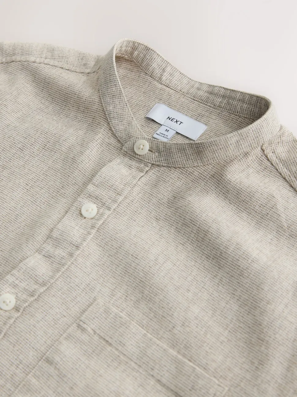 Neutral Grandad Collar Cotton Linen Blend Short Sleeve Shirt