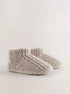 Neutral Knitted Boot Slippers
