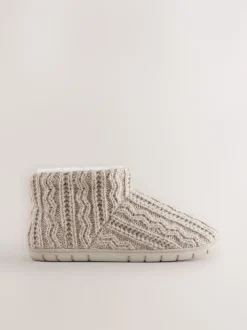Neutral Knitted Boot Slippers