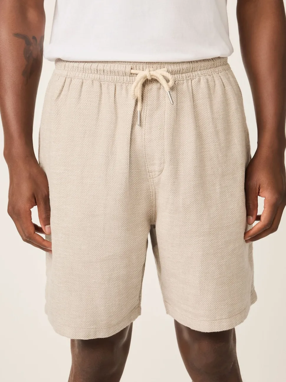 Neutral Linen Blend Elasticated Waist Shorts