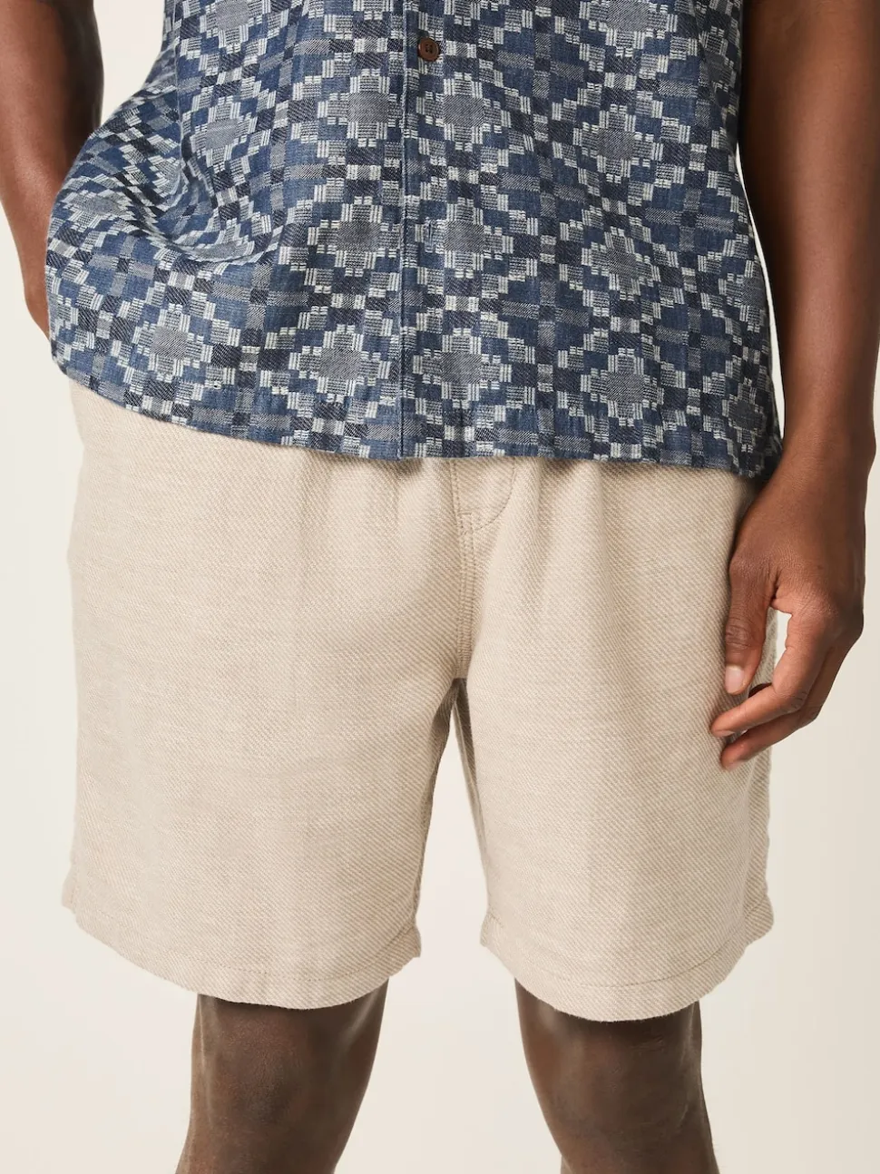 Neutral Linen Blend Elasticated Waist Shorts