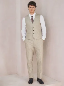 Neutral Linen Blend Texture Suit Waistcoat