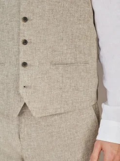Neutral Linen Blend Texture Suit Waistcoat