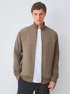 Neutral Non-Hooded Hybrid Full Zip Jacket