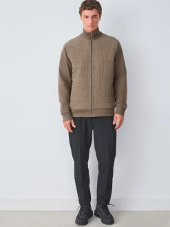 Neutral Non-Hooded Hybrid Full Zip Jacket