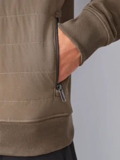 Neutral Non-Hooded Hybrid Full Zip Jacket