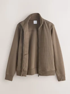 Neutral Non-Hooded Hybrid Full Zip Jacket