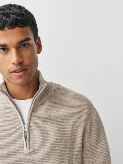 Neutral Plain N.Premium Regular Fit Cotton Rich Textured Premium Quarter Zip Jumper