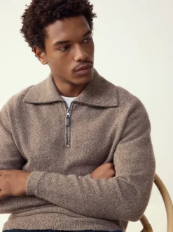 Neutral Quarter Zip Neck Jumper with Wool