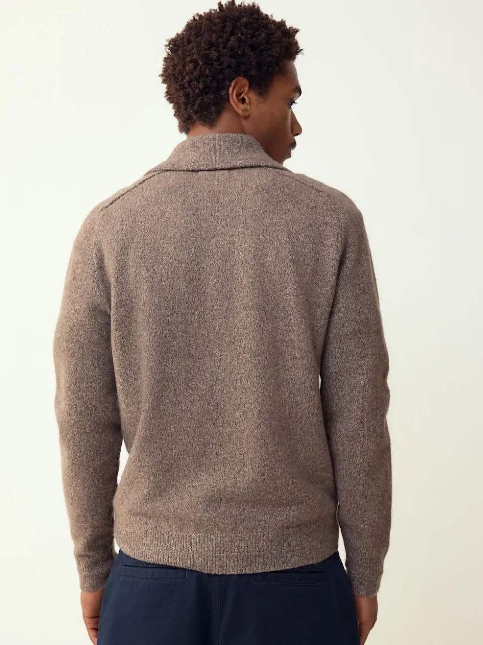 Neutral Quarter Zip Neck Jumper with Wool