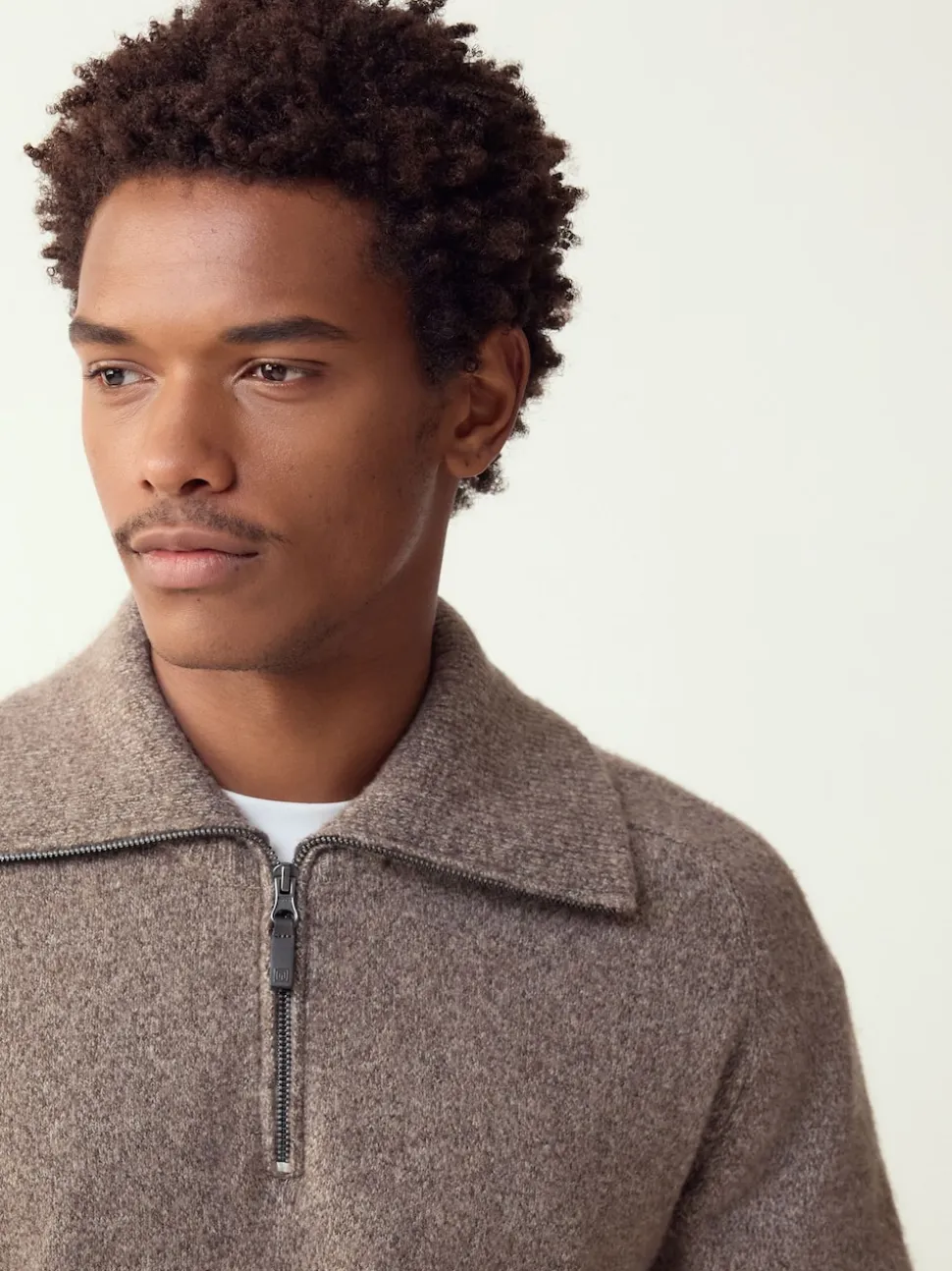 Neutral Quarter Zip Neck Jumper with Wool