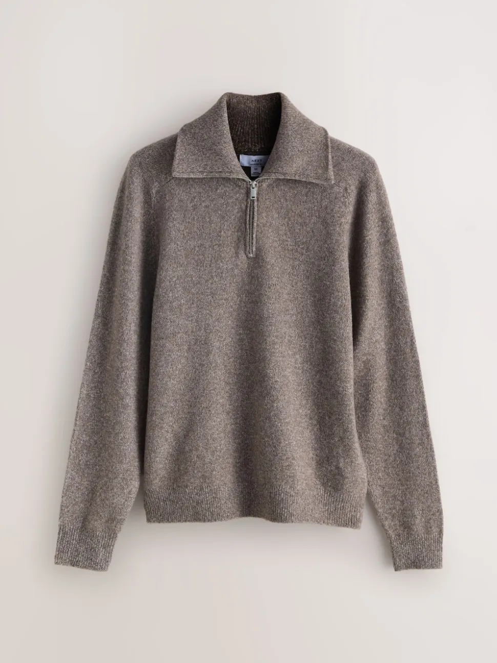Neutral Quarter Zip Neck Jumper with Wool