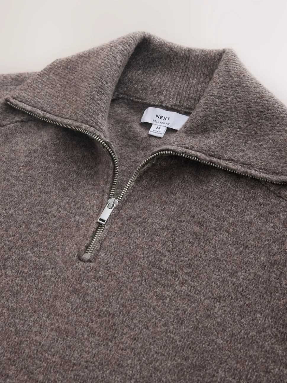 Neutral Quarter Zip Neck Jumper with Wool