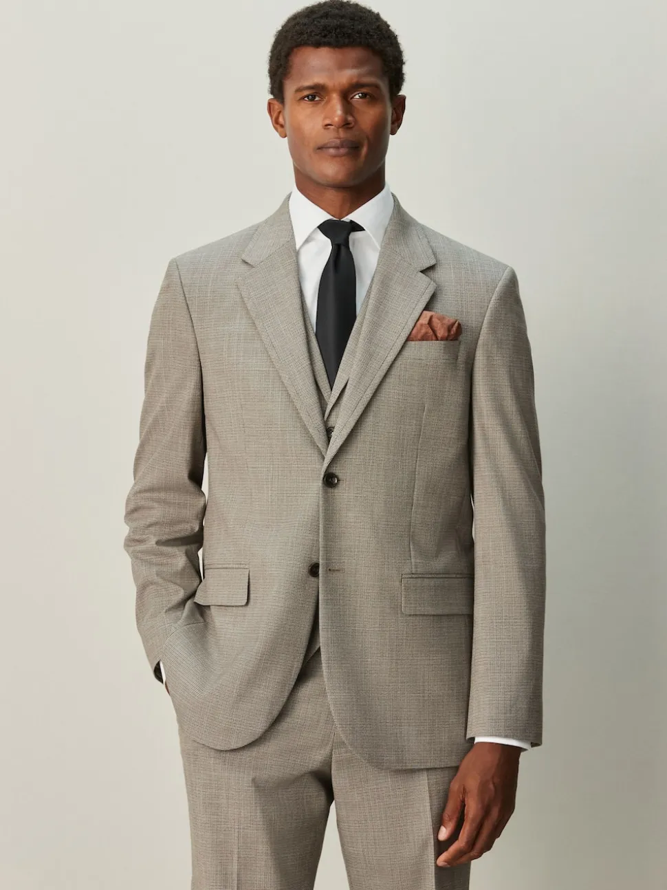 Neutral Regular Fit Contrast Fabric Detail Suit Jacket
