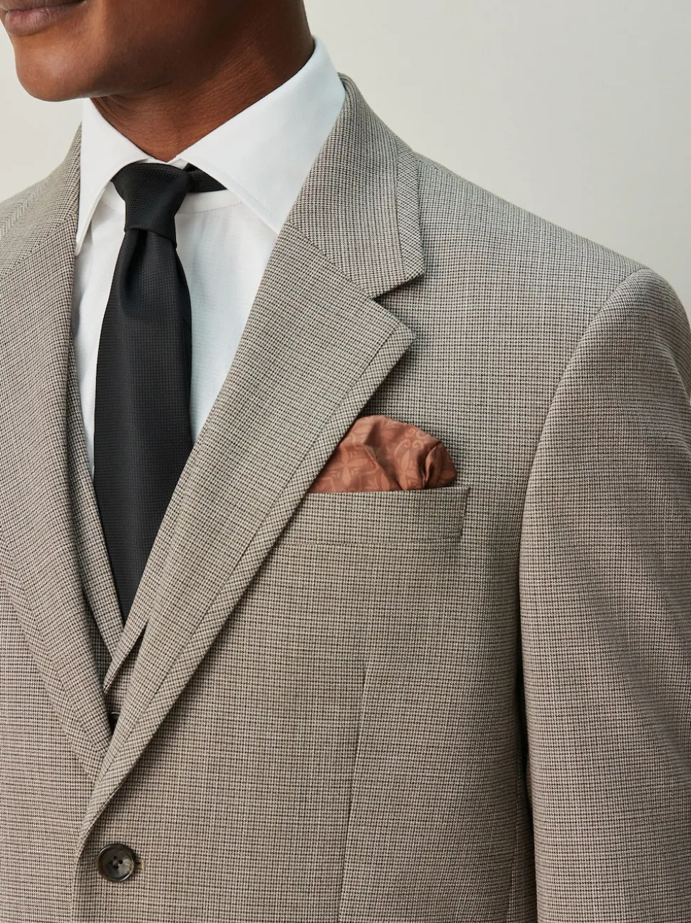 Neutral Regular Fit Contrast Fabric Detail Suit Jacket