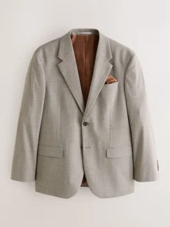 Neutral Regular Fit Contrast Fabric Detail Suit Jacket