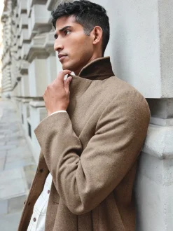Neutral Regular Fit Epsom Overcoat with Wool
