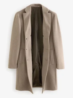 Neutral Regular Fit Epsom Overcoat with Wool