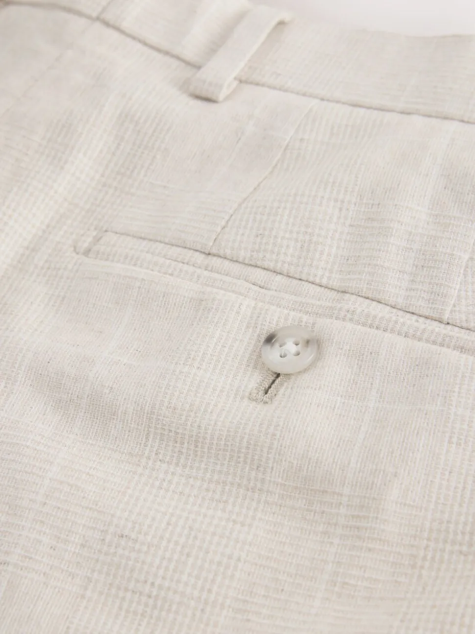 Neutral Regular Fit Linen Blend Check Suit Trousers
