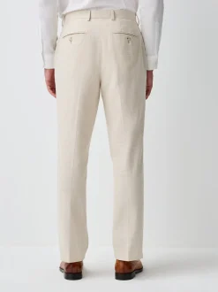 Neutral Regular Fit Linen Blend Check Suit Trousers
