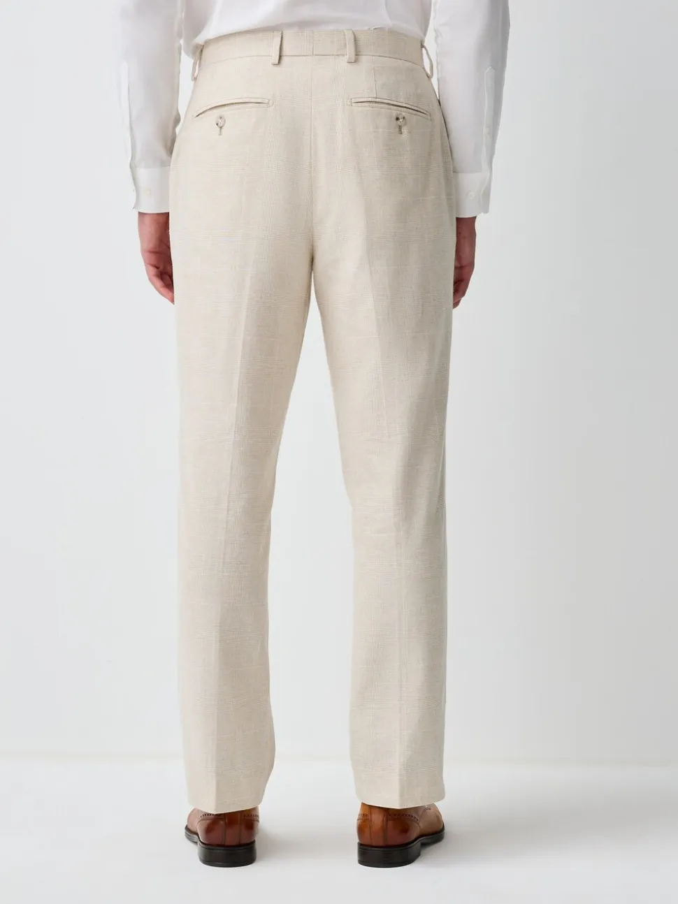 Neutral Regular Fit Linen Blend Check Suit Trousers