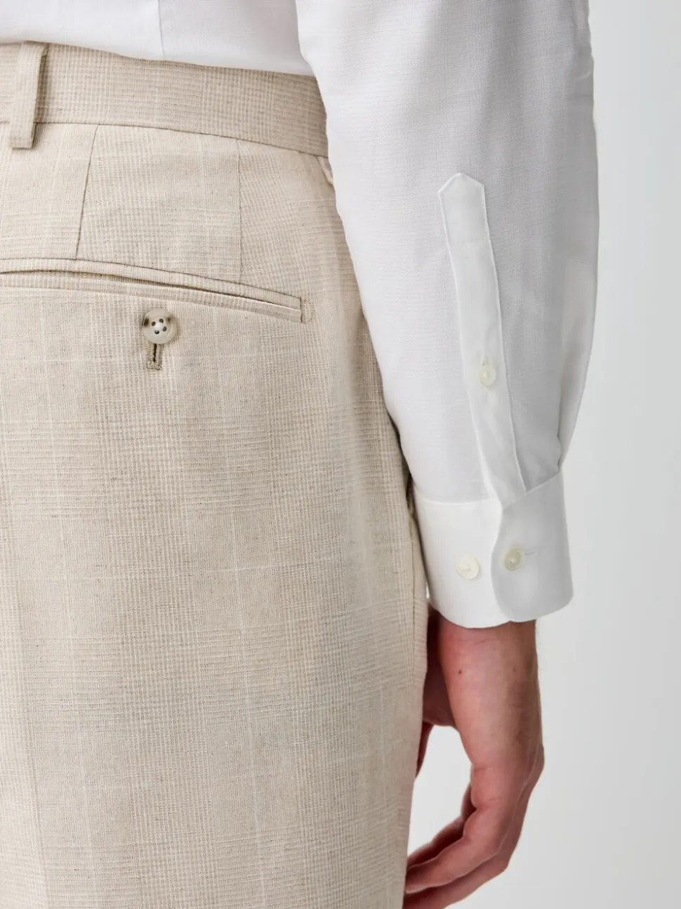 Neutral Regular Fit Linen Blend Check Suit Trousers
