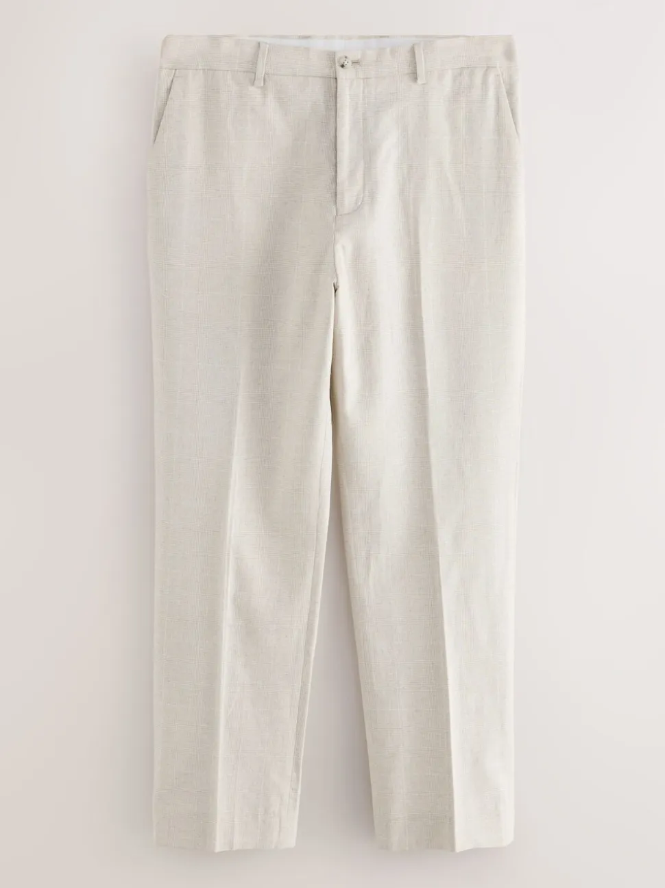 Neutral Regular Fit Linen Blend Check Suit Trousers