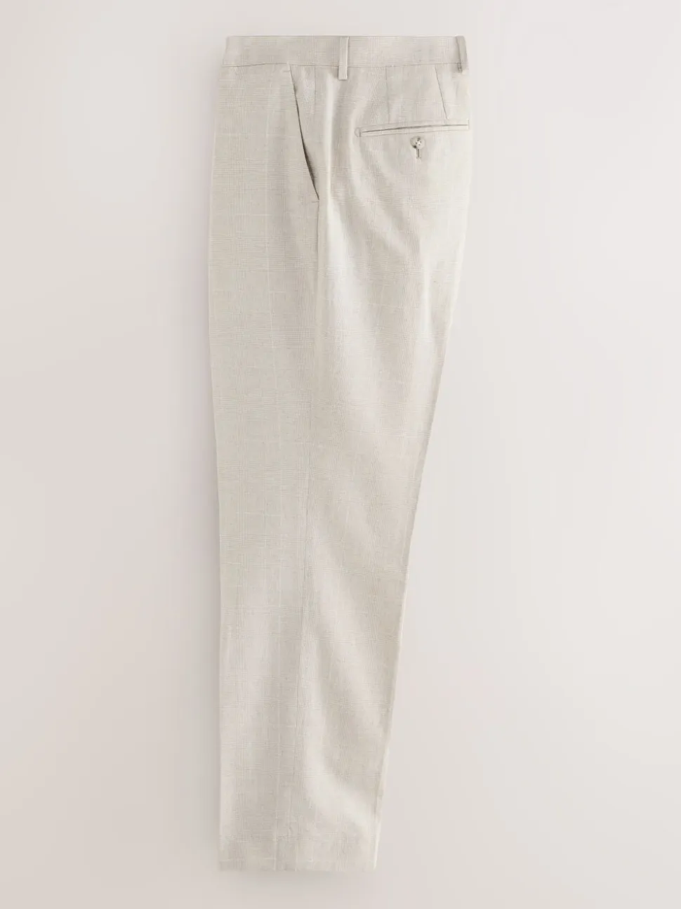 Neutral Regular Fit Linen Blend Check Suit Trousers