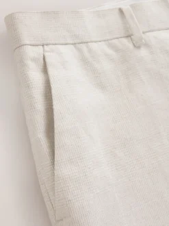 Neutral Regular Fit Linen Blend Check Suit Trousers