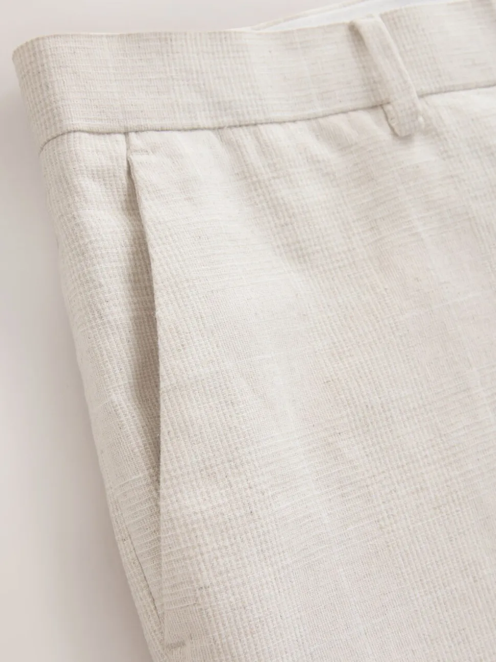 Neutral Regular Fit Linen Blend Check Suit Trousers