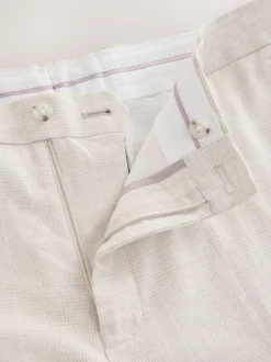 Neutral Regular Fit Linen Blend Check Suit Trousers