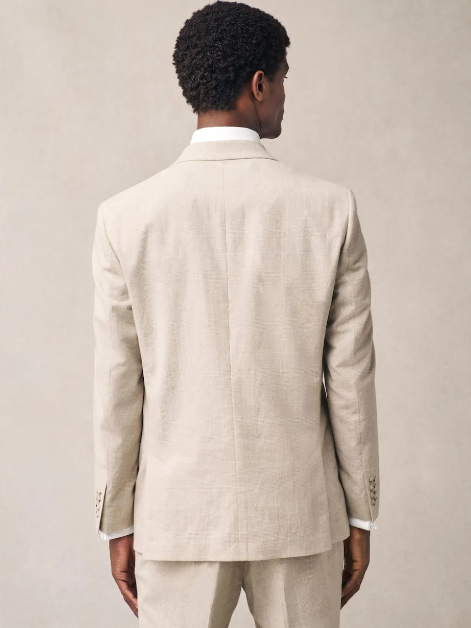 Neutral Regular Fit Linen Blend Check Suit Jacket