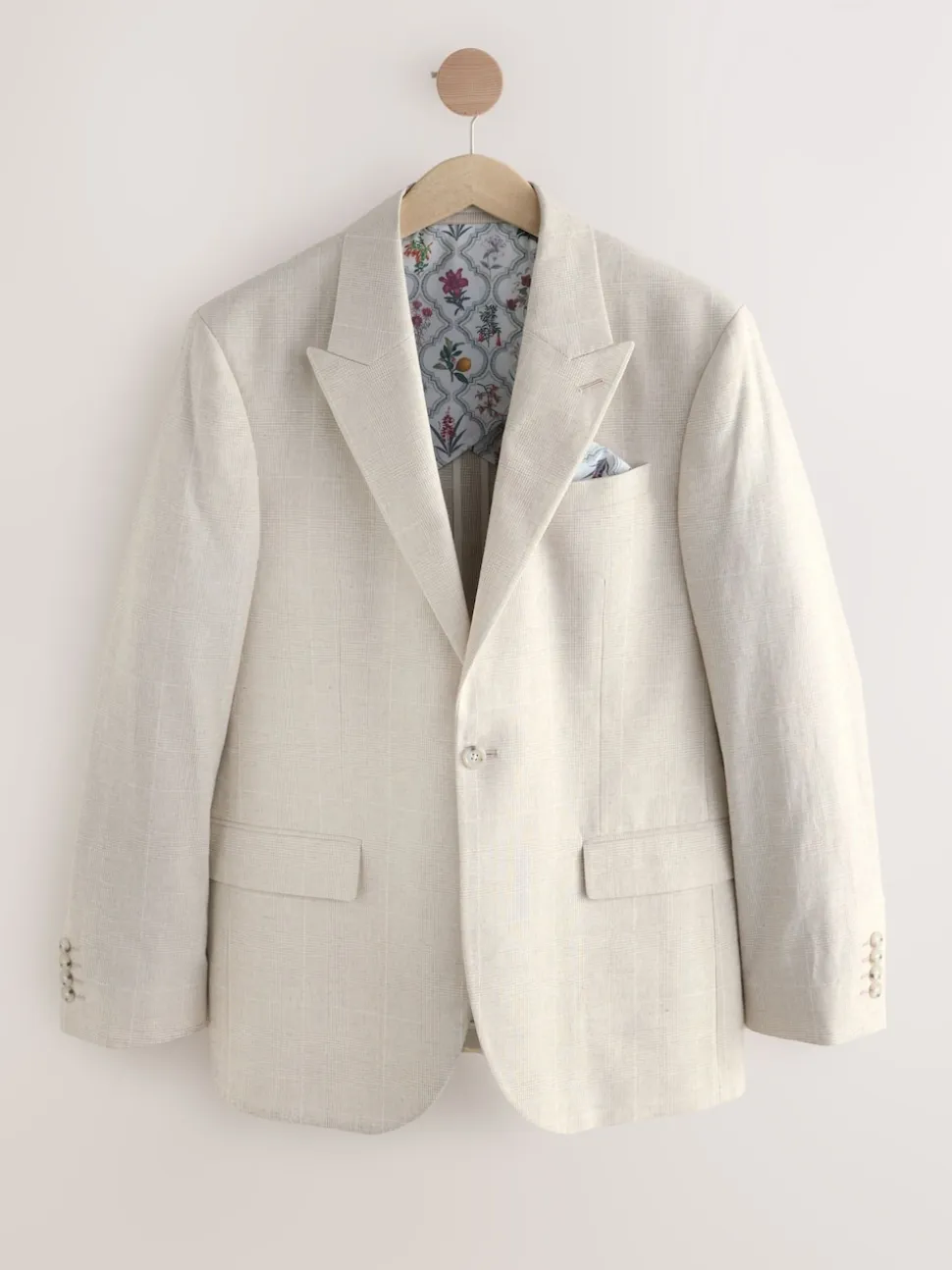 Neutral Regular Fit Linen Blend Check Suit Jacket