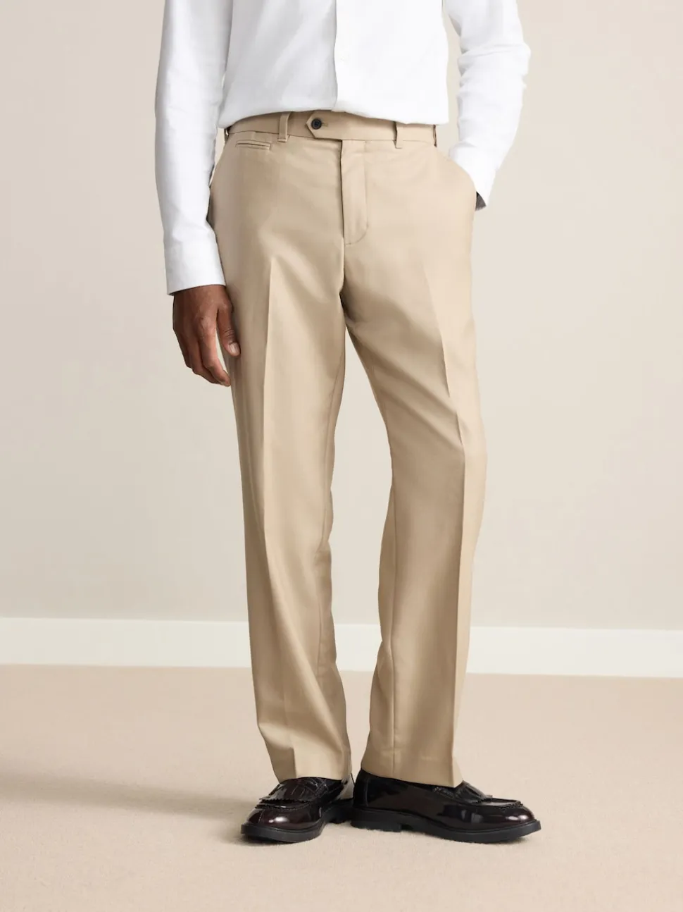 Neutral Regular Fit Signature 100% Wool Trousers With Motion Flex Waistband